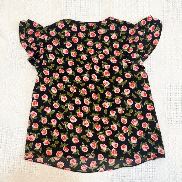 Kate Spade New York medium ditsy rosed flutter sleeve keyhole top TB2 2893 - Picture 7 of 10